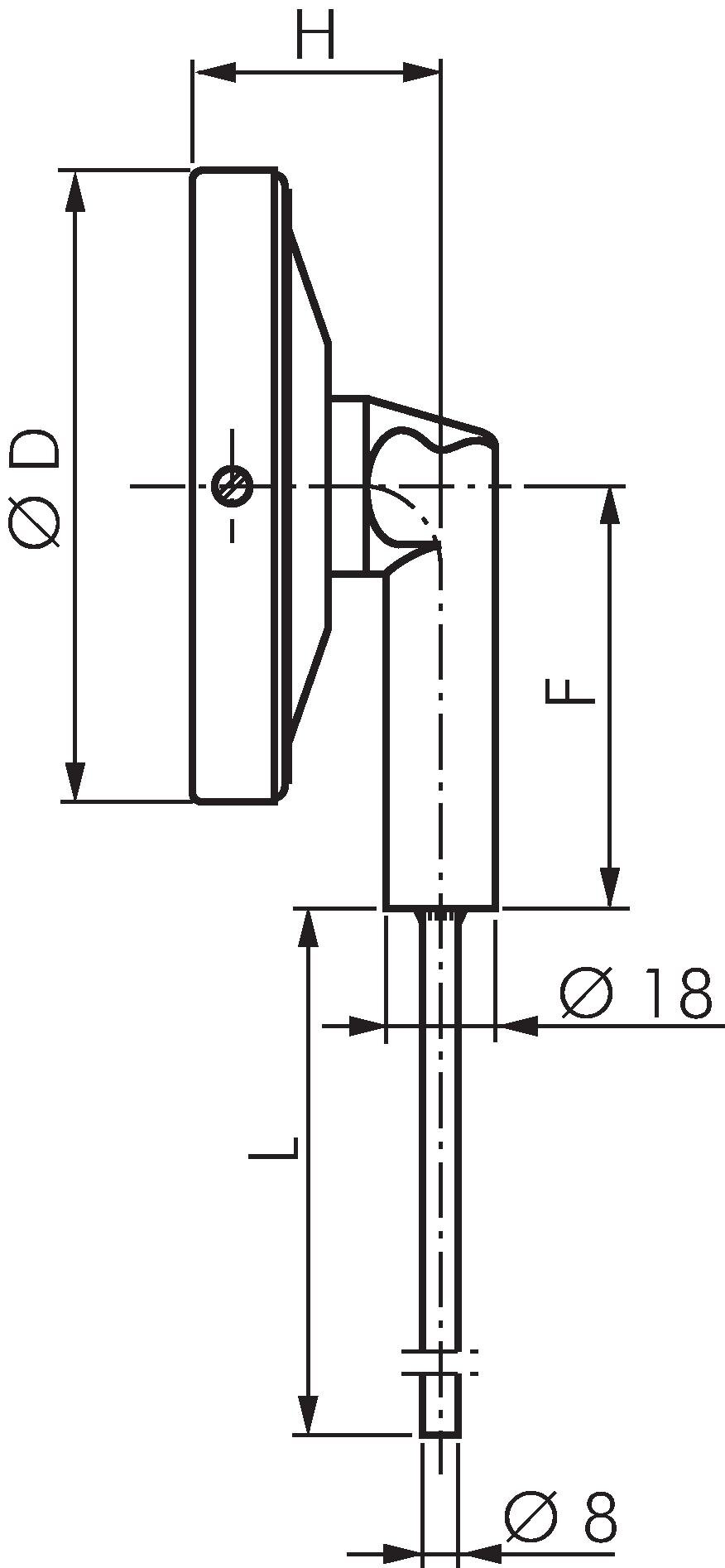 Zeichnung: Bimetallthermometer senkrecht ohne Schu