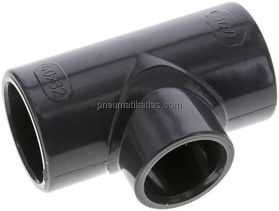 Klebemuffen-T-Stück, reduziert, PVC-U, 40x32x40mm