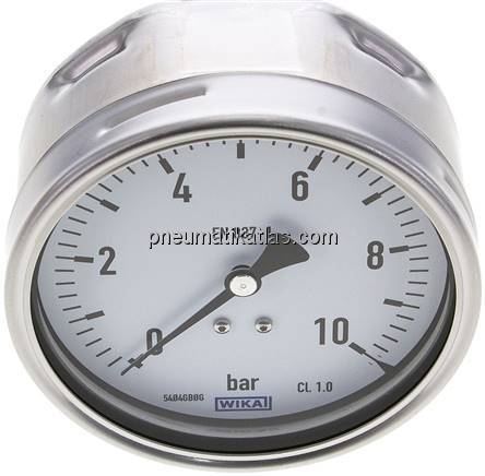 Manometer waagerecht (CrNi/Ms), 100mm, 0 - 10 bar