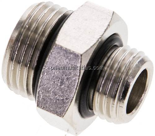 Doppelnippel G 3/8"-G 1/4", Messing vernickelt (Elastomerdichtung)