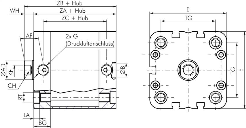 Zeichnung: Kompaktzylinder ISO 21287, Standard