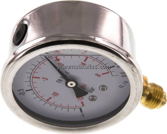 Glycerin-Manometer senkrecht (CrNi/Ms), 63mm, -1 bis 0,6 bar