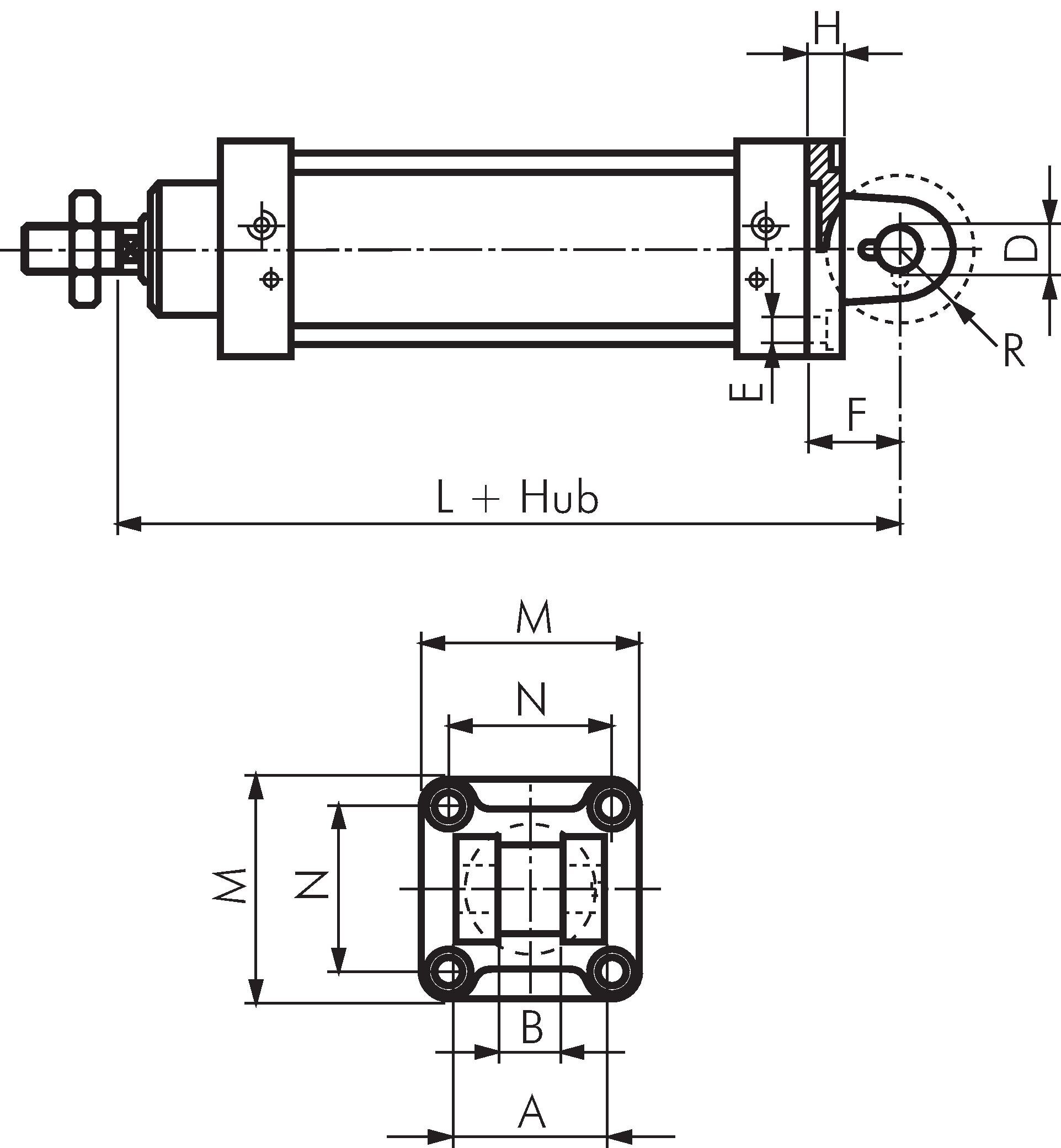Zeichnung: Schwenkbefestigung Gabel für sphärische