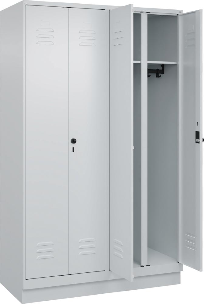 S/W-Gard.-Schrank CLASSICB1200xT500xH1950 mm RAL 7035/7035, 4 Abteile mit 100 mm hohem Sockel