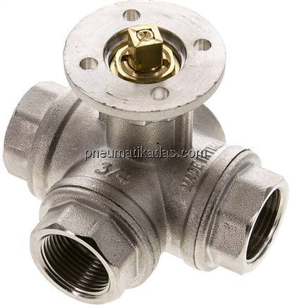 3-Wege-Kugelhahn, Direktmontageflansch G 3/4", T-Bohrung