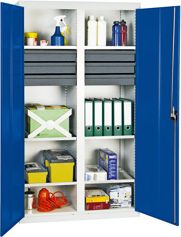 Werkzeugschrank B1000xT500xH1800 mm RAL 7035/5010 6 Schubladen, 6 Wannen