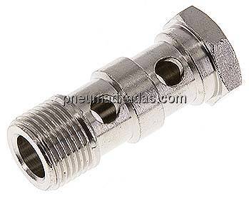 Hohlschraube, 2-fach G 3/8"-42mm, Messing vernickelt