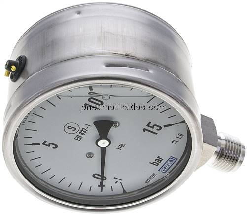 Gly.-Sicherheits-Manometer senkrecht,100mm, -1 bis 15 bar