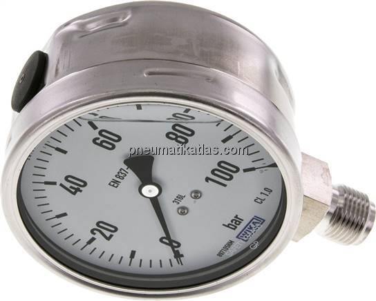 Chemie-Glycerin-Manometer senkrecht,100mm, 0 - 100 bar