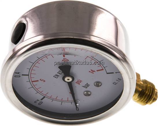 Glycerin-Manometer senkrecht (CrNi/Ms), 63mm, 0 - 1 bar