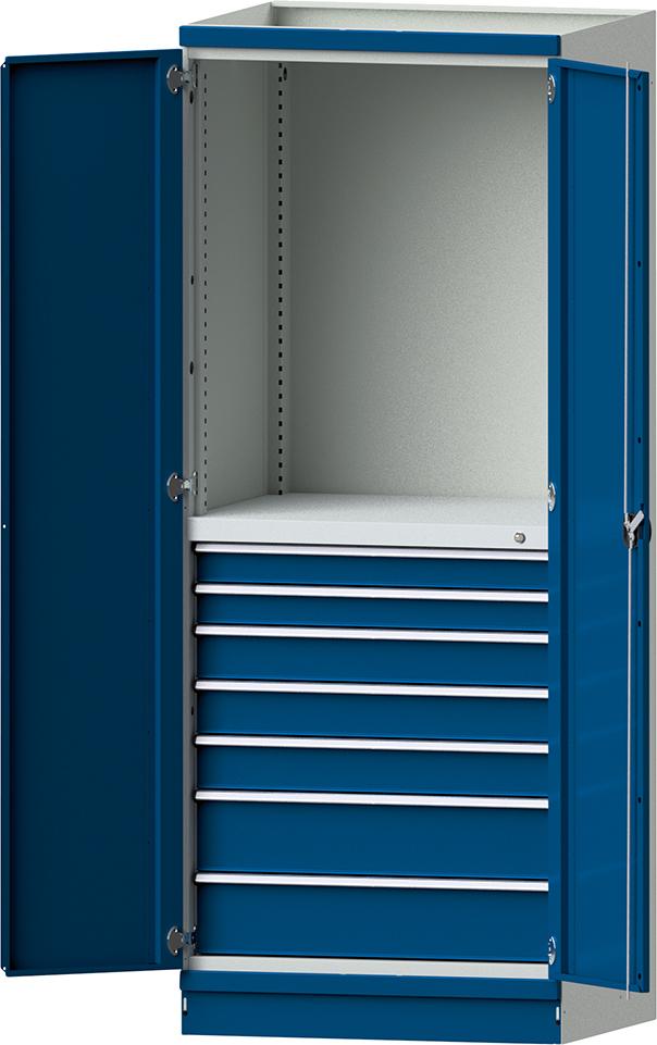 Modulschrank Modell 3005 B865xT720xH2200mm RAL 7035/5012 7 Schubladen