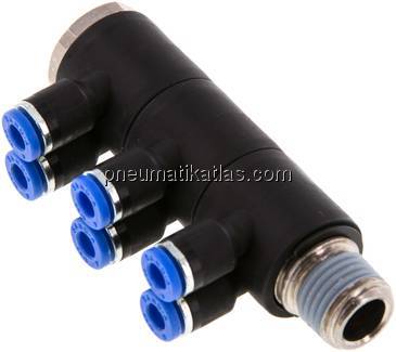 Steck-Mehrfachverteiler, 6-fach R 1/4"-4mm, IQS-Standard