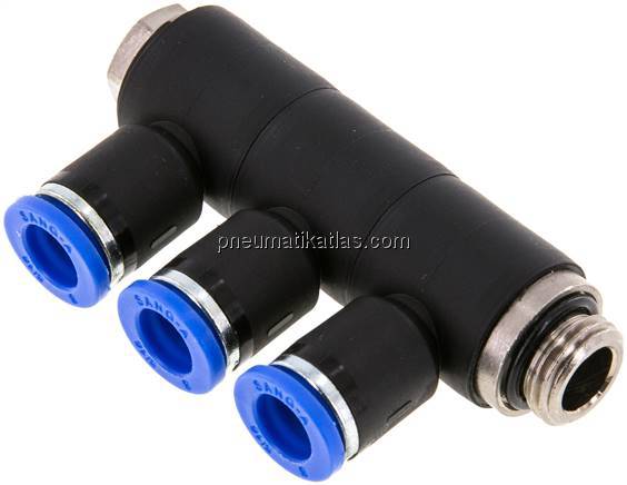Steck-Mehrfachverteiler, 3-fach G 1/4"-8mm, IQS-Standard
