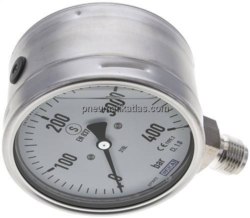 Gly.-Sicherheits-Manometer senkrecht,100mm, 0 - 400 bar