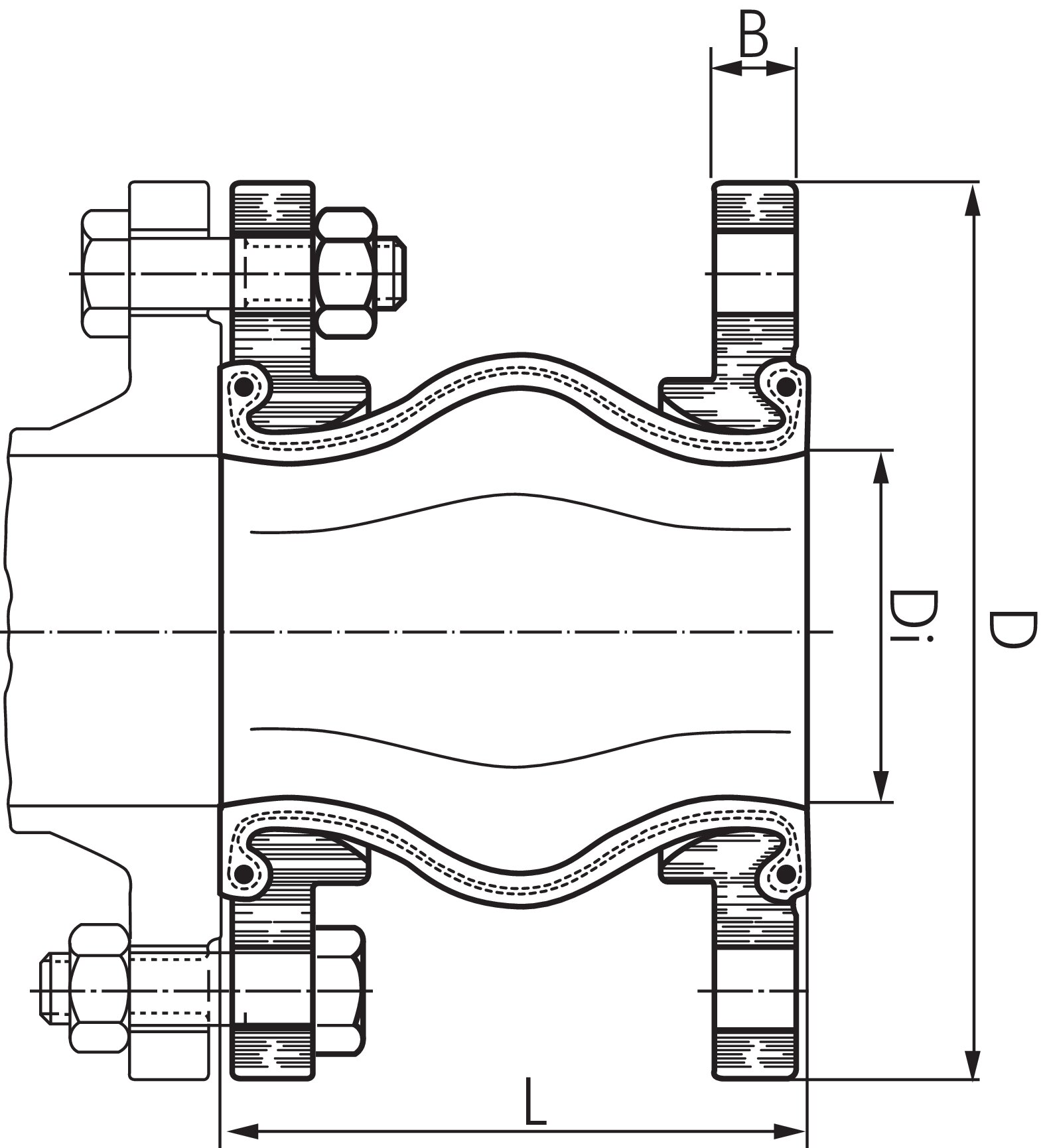 Zeichnung: Elastomer-Kompensator mit Flanschanschl