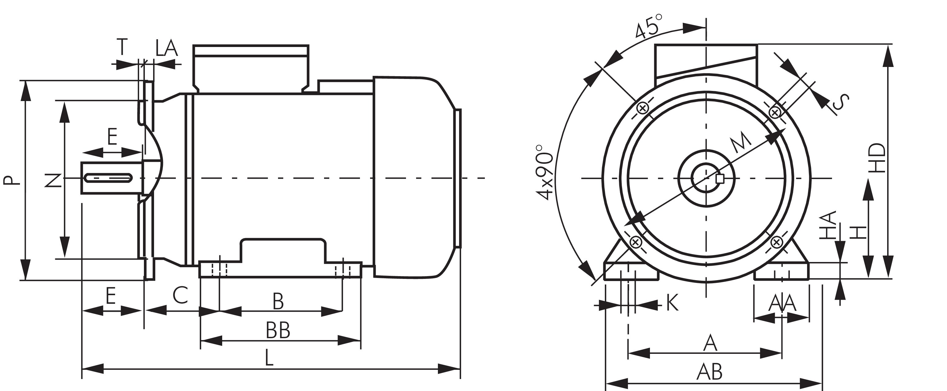 Zeichnung: Drehstrom-Elektromotor (Bauform B35)