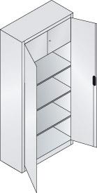 Flügeltürenschrank B930xT400xH1950 mm RAL 7035, 3 Fachböden mit Schließfach CP