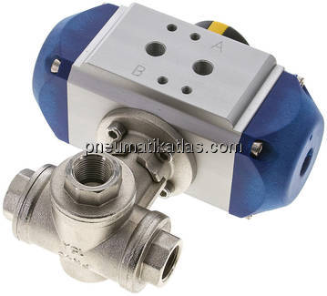 Pneumat. 3-Wege-Kugelhahn (T1), einfachwirkend, G 3/8", MS