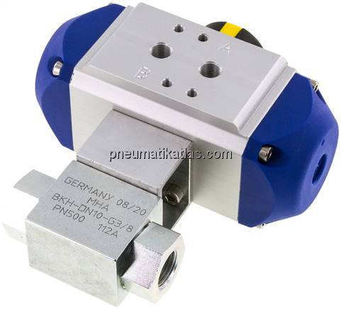 Pneumat. Hochdruck-Kugelhahn, Stahl, Feder-schließend, G 3/8"