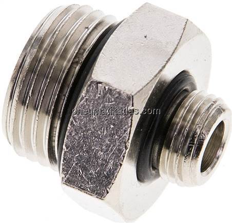 Doppelnippel G 3/8"-G 1/8", Messing vernickelt (Elastomerdichtung)