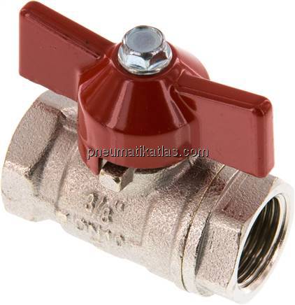 Messing-Kugelhahn, kurz, G 3/8", -0,9 bis 50 bar, voller Durchgang