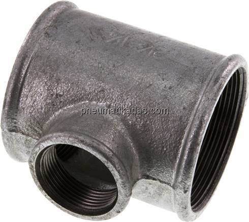 T-Stück Rp 2-1/2"-Rp 1-1/4"-Rp 2-1/2" (IG), Temperguss verzinkt