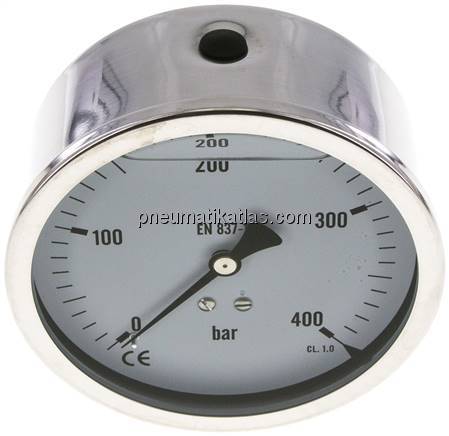 Glycerin-Manometer waagerecht (CrNi/Ms),100mm, 0 - 400bar