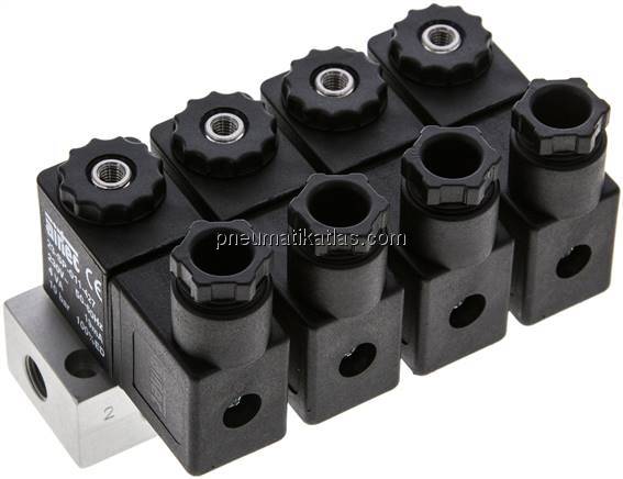 3/2-Wege Magnetventil, G 1/8", geschlossen (NC), 4-fach, 230 V AC