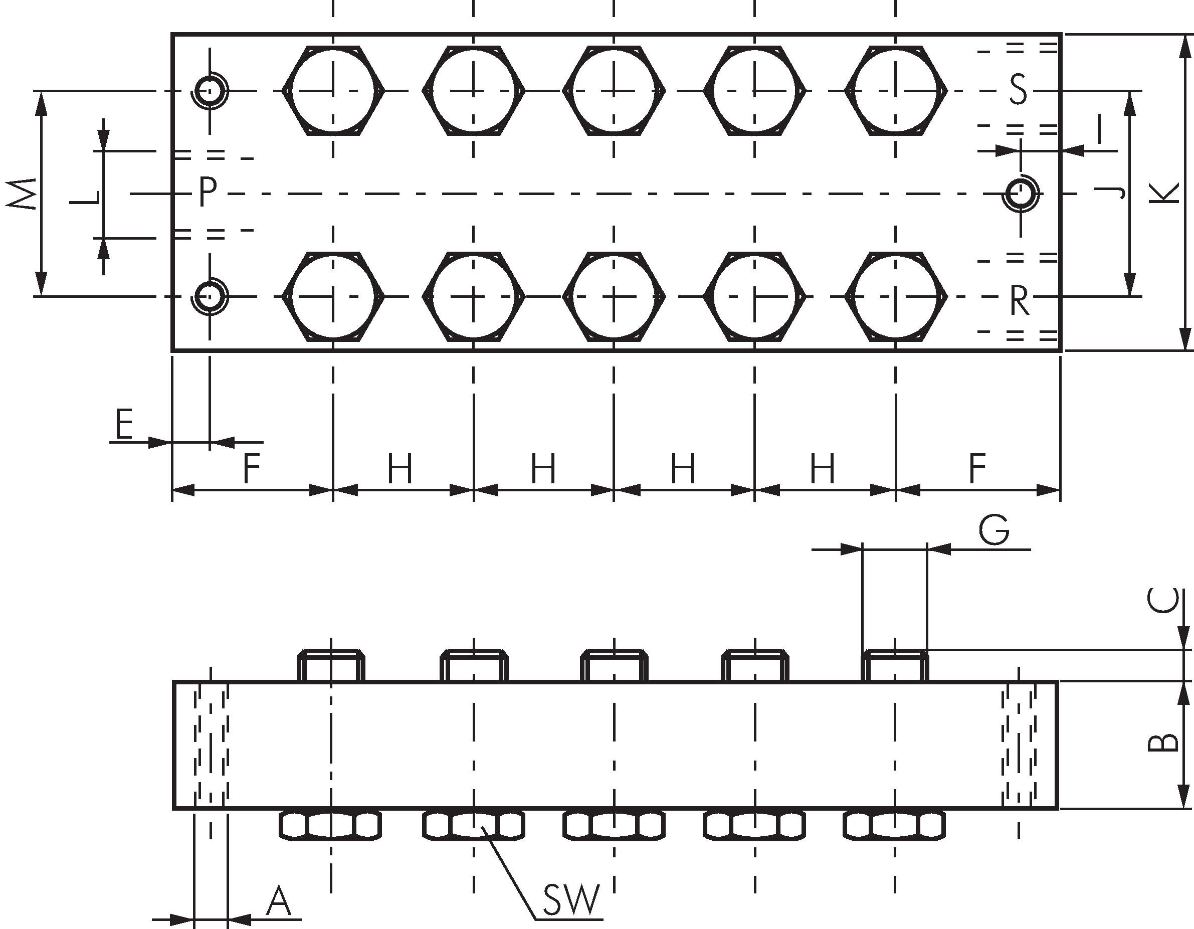 Zeichnung: P-R-S-Reihenleiste für 5/2- & 5/3-Wege 