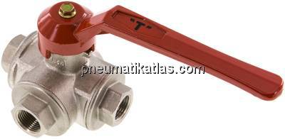 3-Wege Kugelhahn, Messing, T-Bohrung, G 3/8", -0,9 bis 55bar