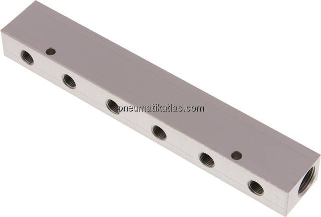 Verteilerleiste 2x G 3/8"-6x G 1/8", Aluminium eloxiert