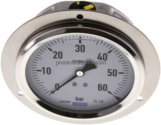 Glycerin-Einbaumanometer,Frontring, 100mm, 0 - 60 bar