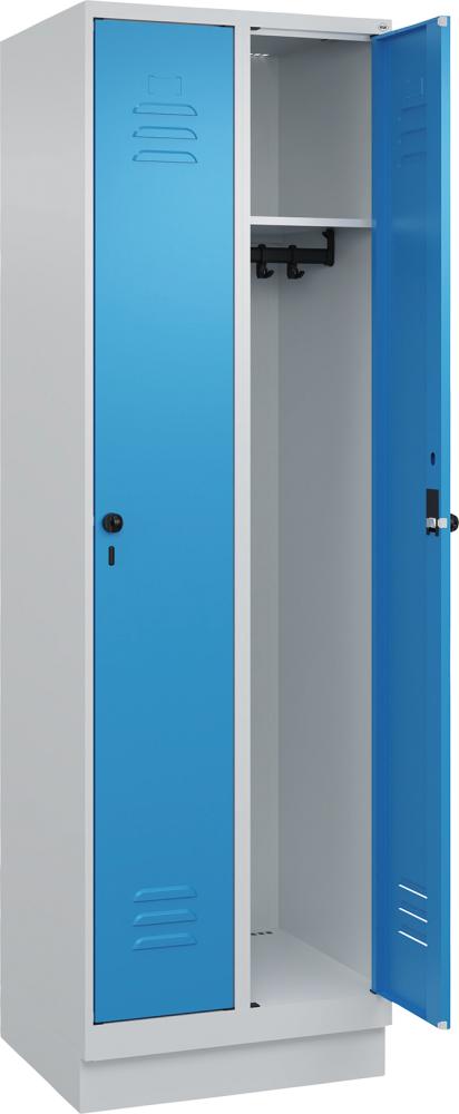 Garderobenschrank CLASSICB600xT500xH1950 mm RAL 7035/5012, 2 Abteile mit 100 mm hohem Sockel