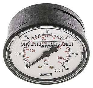 Glycerin-Manometer waagerecht (KU/Ms), 63mm, 0 - 60 bar