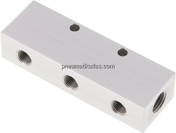 Verteilerleiste 2x G 1/4"-3x G 1/8", Aluminium eloxiert