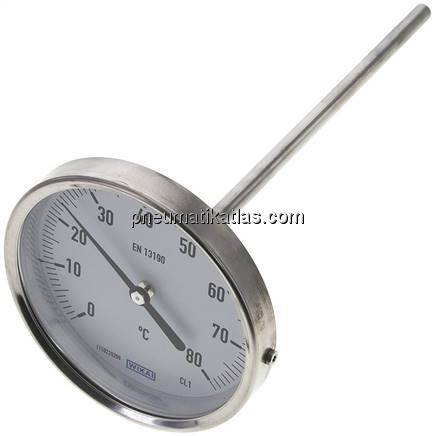 Bimetallthermometer, waagerecht D100/0 bis +80°C/200mm
