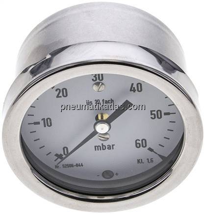 Manometer waagerecht 63mm, 0 - 60 mbar, G 1/4"