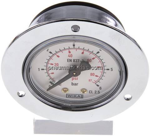 Einbaumanometer (CrNi/Ms), Frontring, 50mm, 0 - 6 bar