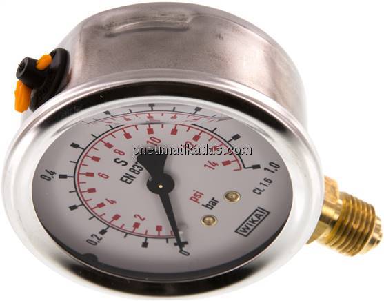 Glycerin-Manometer senkrecht (CrNi/Ms), 63mm, 0 - 1 bar