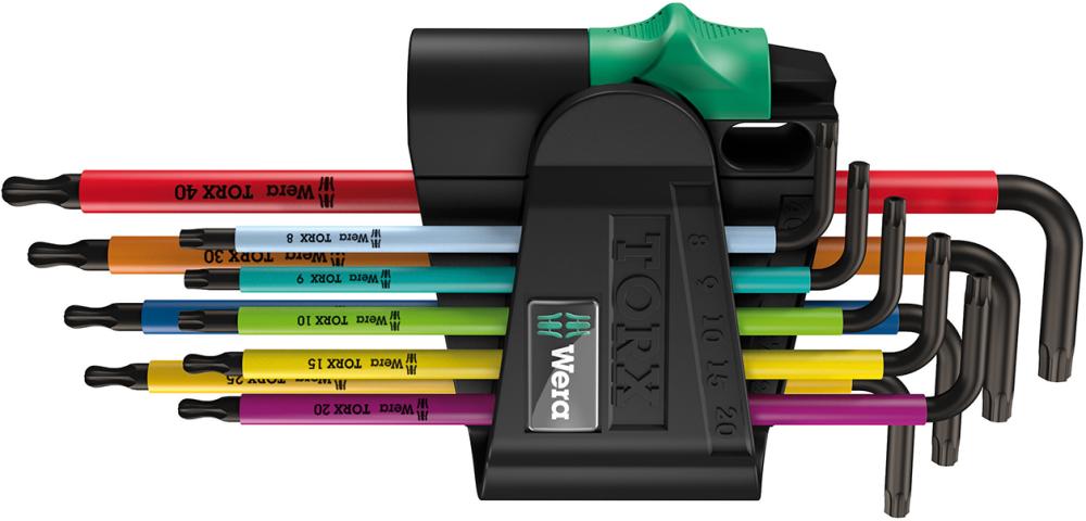 Winkelschraubendreher- Satz lang 9-teilig T8-T40 Bohrung Kugelkopf Color Wera