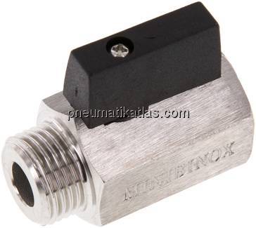 Edelstahl-Minikugelhahn G 1/2" Innengewinde / Außengewinde, PN 25