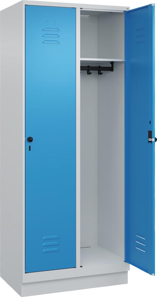 Garderobenschrank CLASSICB800xT500xH1950 mm RAL 7035/5012, 2 Abteile mit 100 mm hohem Sockel