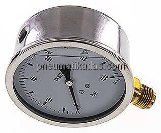 Glycerin-Manometer senkrecht (CrNi/Ms),100mm, 0 - 100 bar