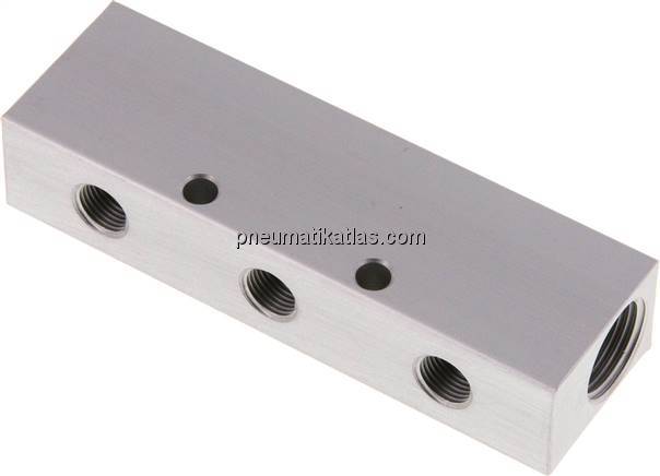 Verteilerleiste 2x G 3/8"-3x G 1/8", Aluminium eloxiert