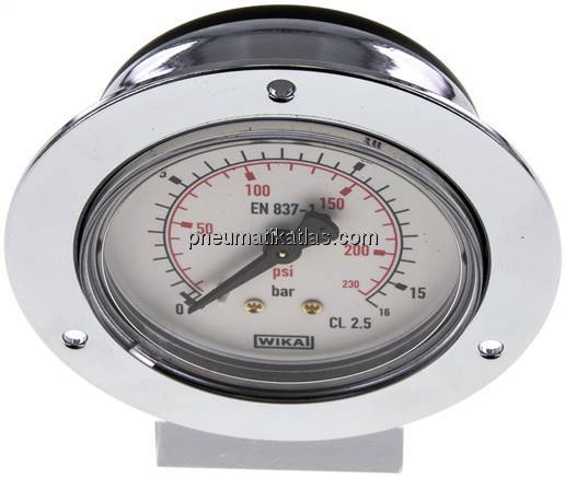 Einbaumanometer (CrNi/Ms), Frontring, 63mm, 0 - 16 bar