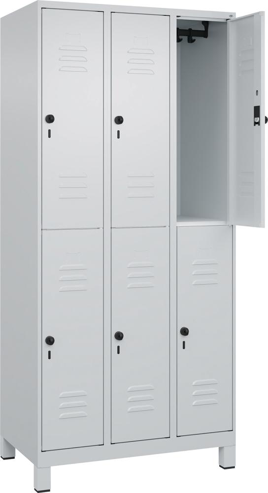 Doppelst. Schrank CLASSICB900xT500xH1950 mm RAL 7035/7035, 3x2Abteilemit 100 mm hohen Füßen