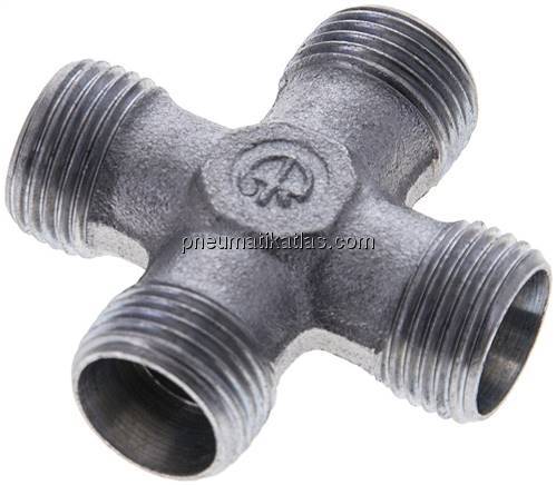 Kreuz-Schneidringverschraubung 12 L (M18x1,5), ohne Mutter & Schneidring, Stahl 