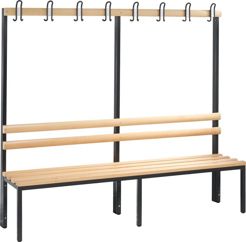 Garderobenbank einseitig B1960xT403xH1710 mm RAL 7021/Hartholz ohne Schurost, 6 Füße CP