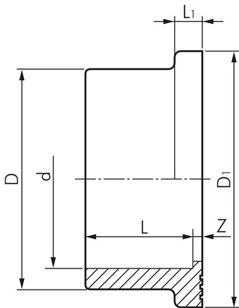 Zeichnung: Bundbuchse für Losflansche mit Klebemuf