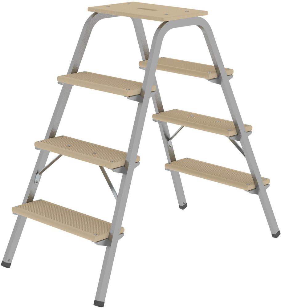 Stahl-Holz-Tritt 4 Holzstufen Höhe Deckbrett 0,97 m Arbeitshöhe bis 2,80 m